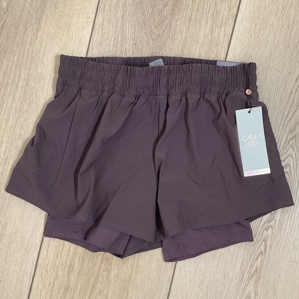 CALIA Womens XS Dark Brown‎ 5 Inch Inseam Mid Rise 2 in 1 Infinity Short NWT